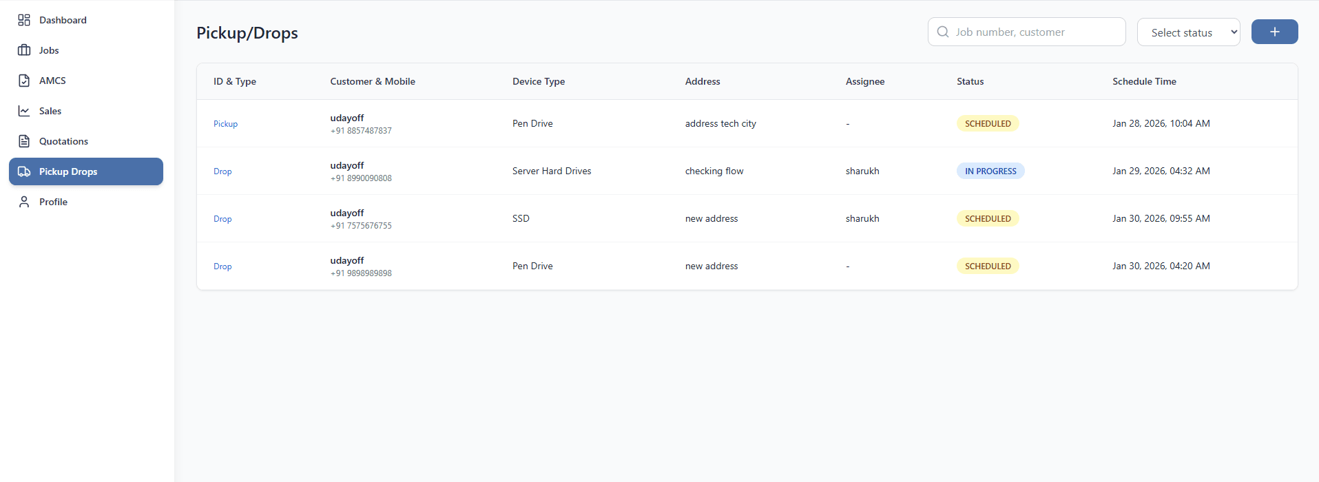 Customer Notifications Interface
